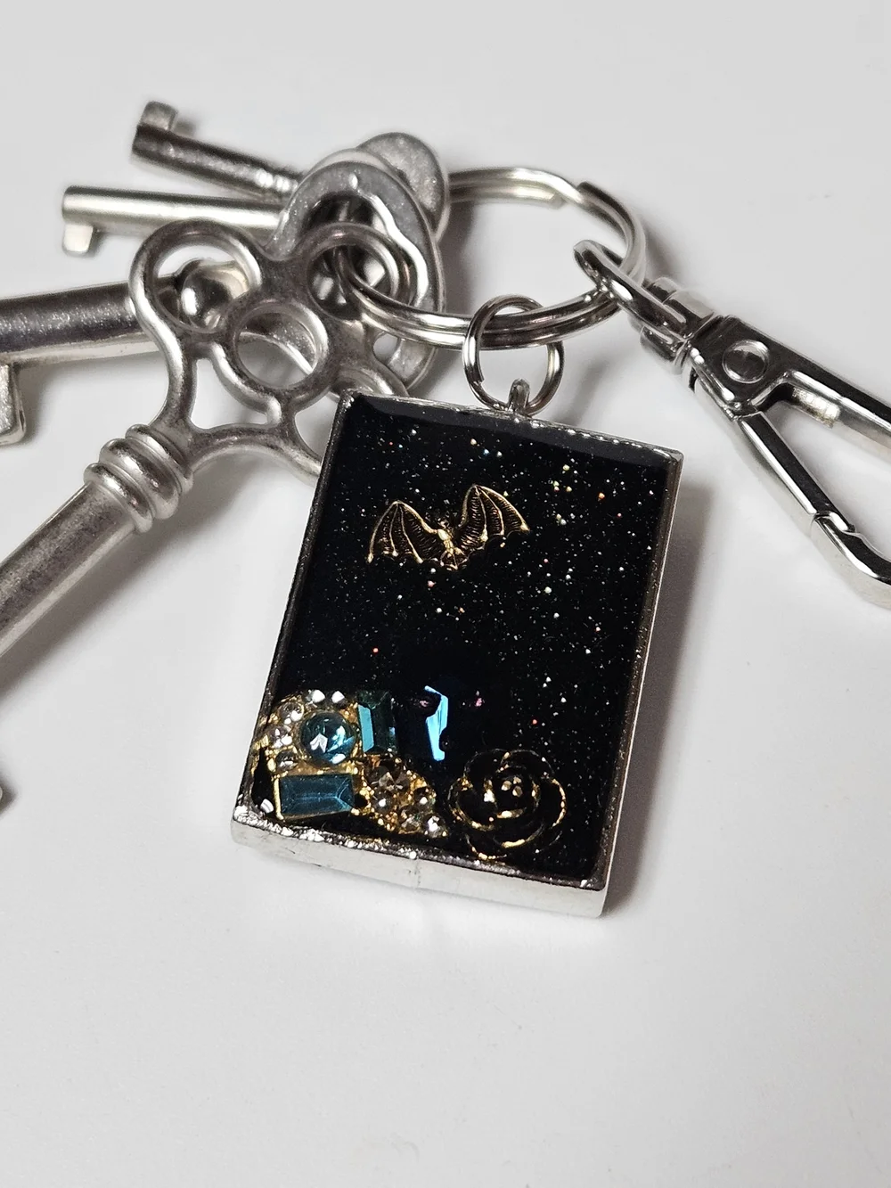 Black Sparkle Bat & Skull Keychain Bag Charm